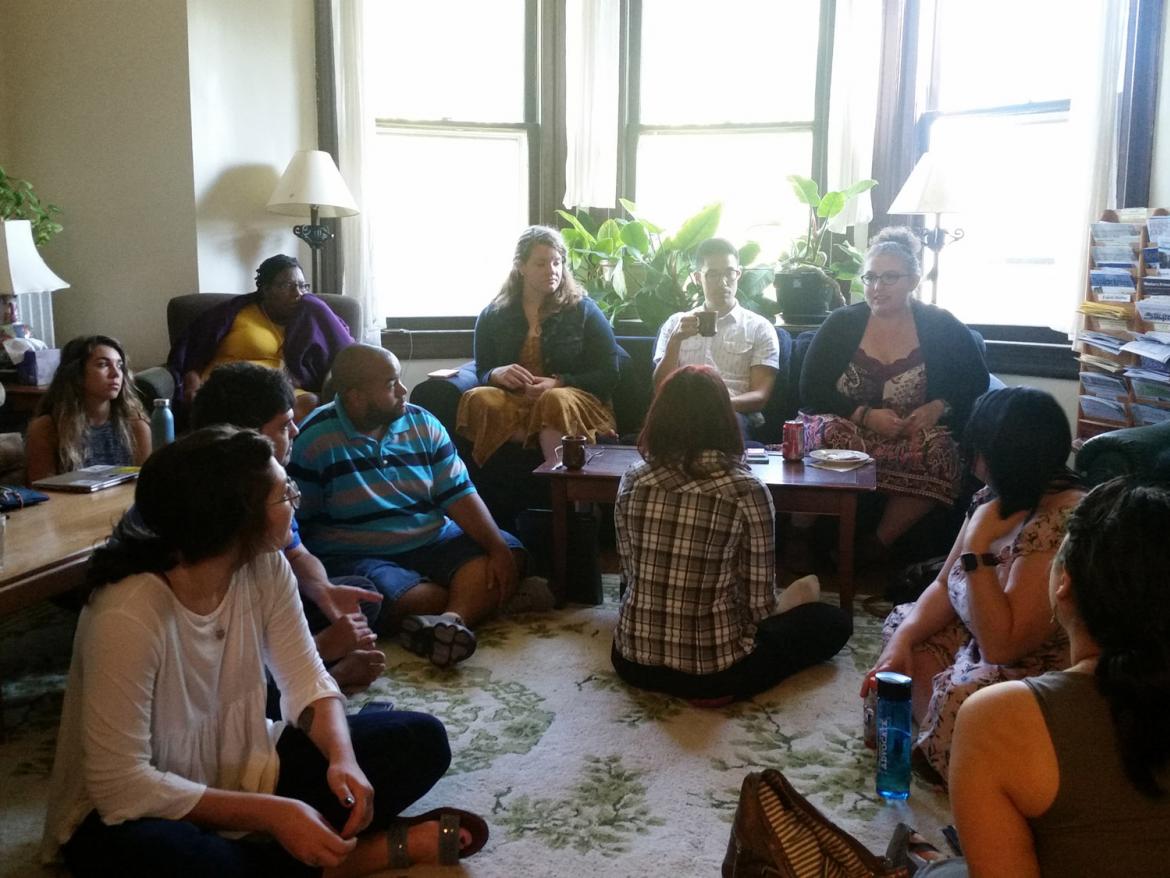 Students sitting inside common room at Friends Place