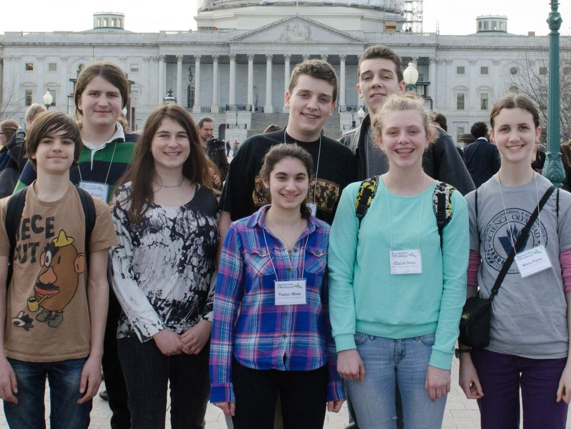 middle school students in front of U.S. Capitol