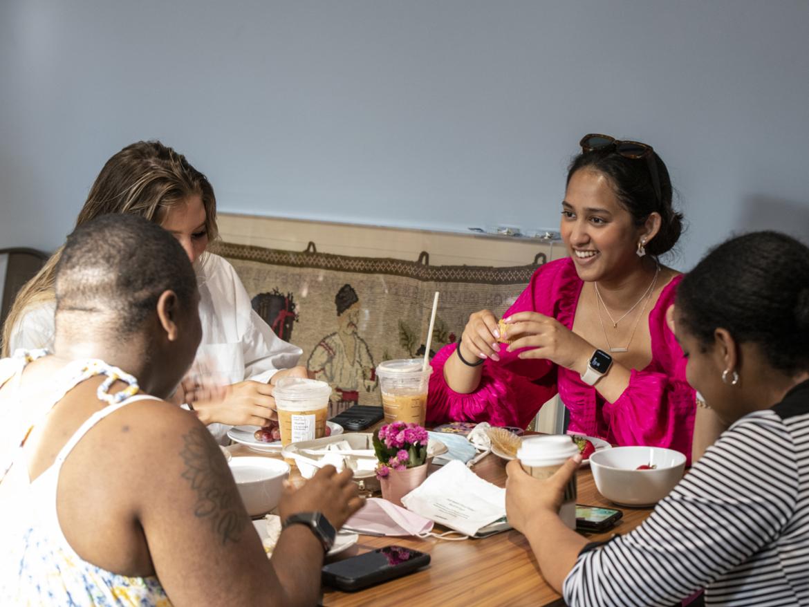 A group of FCNL Advocacy Corps members gather for breakfast at Friends Place during a recent training. 